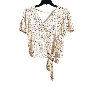 NWT Zara green/ecru floral wrap top